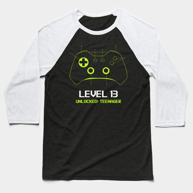 Teenager 13th Birthday design Level 13 Unlocked Baseball T-Shirt by Cyberchill